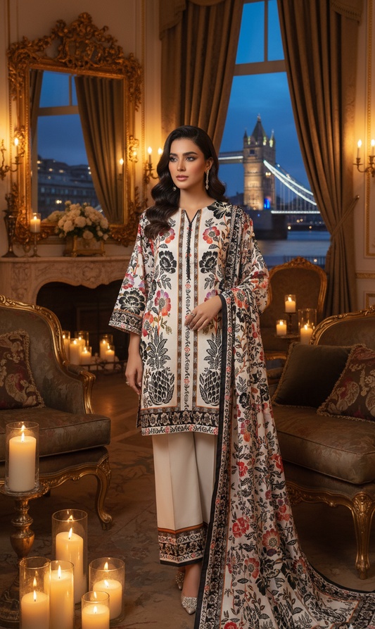 Vibrant Multi-Color Floral Silk Co-ord Set UK - Printed Shalwar Kameez for Casual & Formal Wear in UK | Pakistani Suits