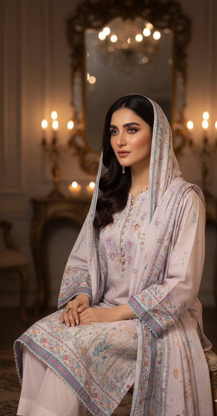 Ethereal Lilac Crepe Silk Shalwar Kameez with Dupatta - Embroidered Floral Suit for Spring, Wedding & Party in UK | Pakistani Suits - Ibrahimis