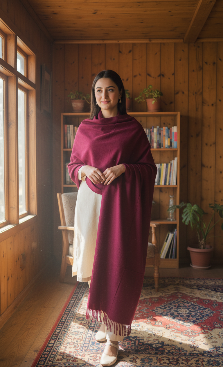 Deep Burgundy Wine Pure Pashmina Wool Shawl | Luxury Himalayan Stole in UK | Pakistani Shawls & Stoles
