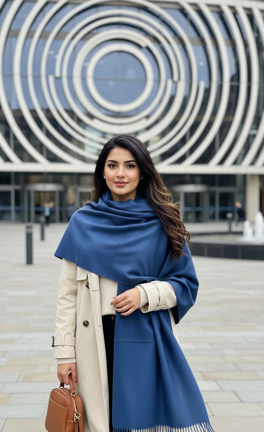 Dusty Blue Pure Pashmina Wool Shawl | Elegant Hand-Woven Himalayan Stole in UK | Pakistani Shawls & Stoles
