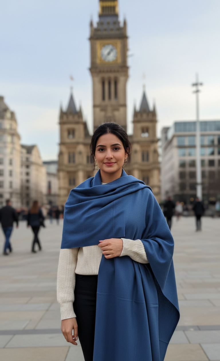 Dusty Blue Pure Pashmina Wool Shawl | Elegant Hand-Woven Himalayan Stole in UK | Pakistani Shawls & Stoles