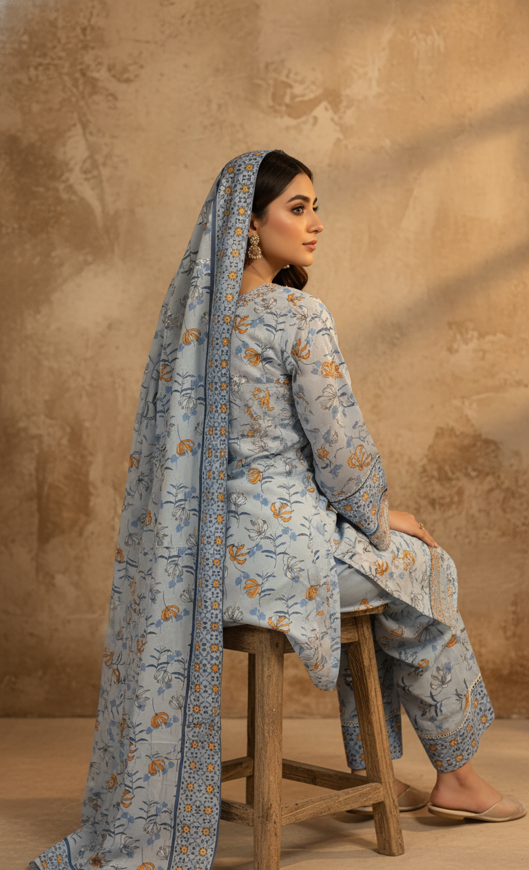 Luxury Pakistani Crepe Silk Shalwar Kameez with Dupatta - Embroidered Floral Suit for Eid, Wedding & Party in UK | Pakistani Suits