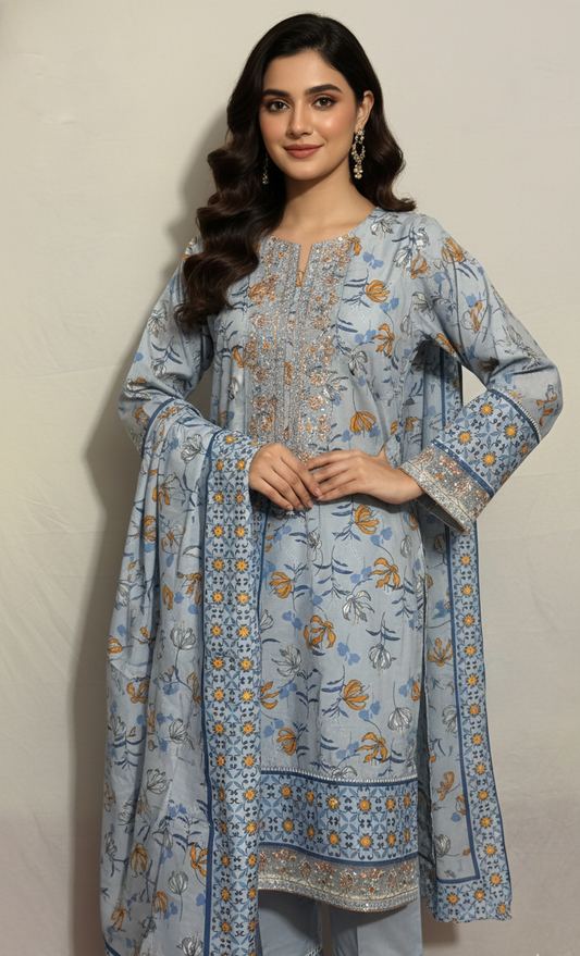Luxury Pakistani Crepe Silk Shalwar Kameez with Dupatta - Embroidered Floral Suit for Eid, Wedding & Party in UK | Pakistani Suits