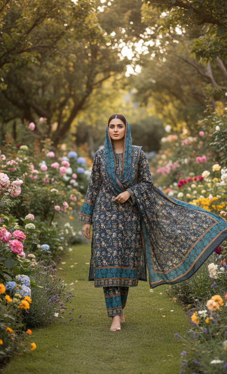 Sophisticated Dark Teal Crepe Silk Shalwar Kameez with Dupatta - Embroidered Floral Suit for Formal, Wedding & Party in UK | Pakistani Suits