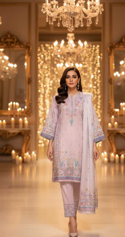 Ethereal Lilac Crepe Silk Shalwar Kameez with Dupatta - Embroidered Floral Suit for Spring, Wedding & Party in UK | Pakistani Suits