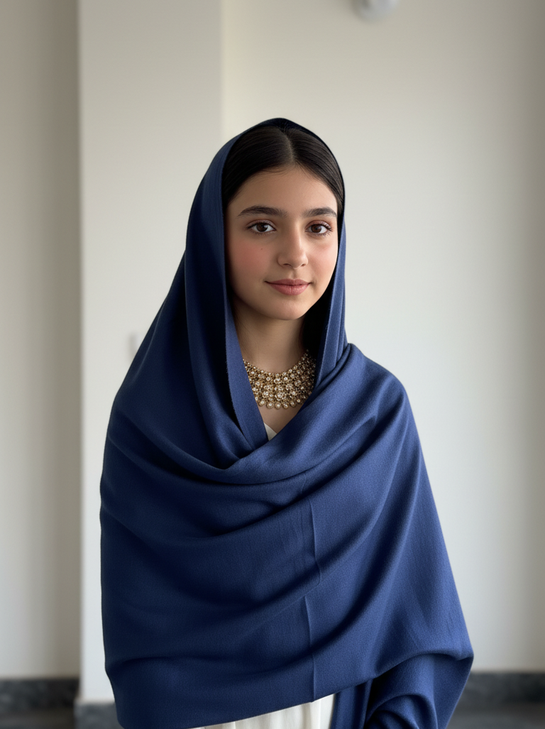 Luxury Royal Blue Pure Pashmina Wool Shawl/Stole with Fringed Edges UK | Pakistani Pashmi in UK | Pakistani Shawls & Stoles