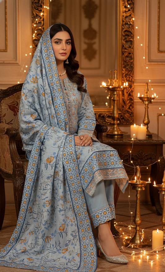 Luxury Pakistani Crepe Silk Shalwar Kameez with Dupatta - Embroidered Floral Suit for Eid, Wedding & Party in UK | Pakistani Suits