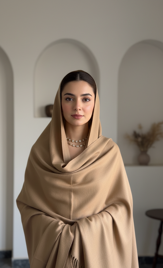 Premium Camel Beige Pure Pashmina Wool Shawl | Hand-Woven Himalayan Stole in UK | Pakistani Shawls & Stoles