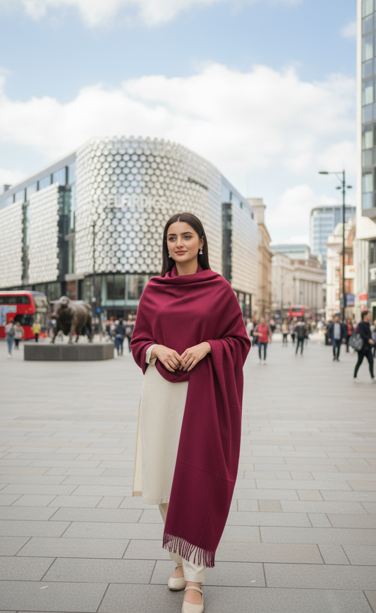 Deep Burgundy Wine Pure Pashmina Wool Shawl | Luxury Himalayan Stole in UK | Pakistani Shawls & Stoles