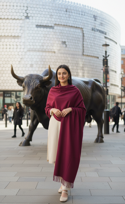 Deep Burgundy Wine Pure Pashmina Wool Shawl | Luxury Himalayan Stole in UK | Pakistani Shawls & Stoles