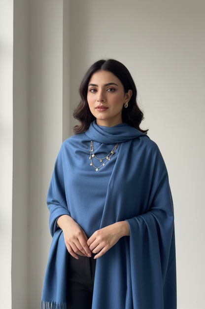 Dusty Blue Pure Pashmina Wool Shawl | Elegant Hand-Woven Himalayan Stole in UK | Pakistani Shawls & Stoles