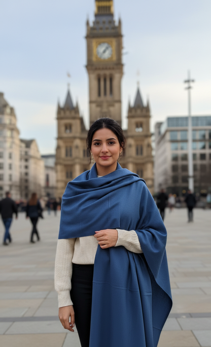 Dusty Blue Pure Pashmina Wool Shawl | Elegant Hand-Woven Himalayan Stole in UK | Pakistani Shawls & Stoles