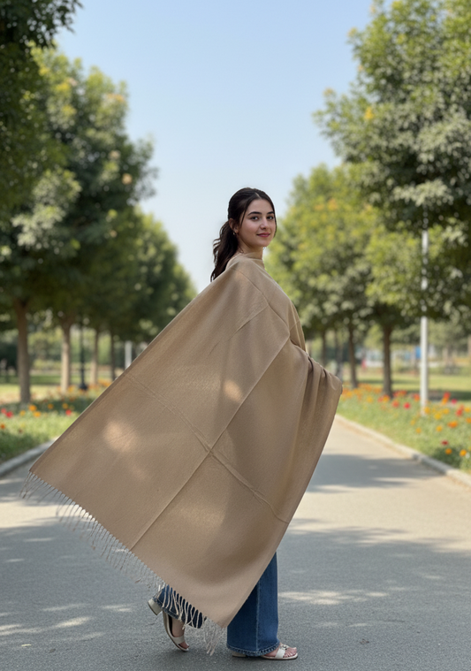 Premium Camel Beige Pure Pashmina Wool Shawl | Hand-Woven Himalayan Stole in UK | Pakistani Shawls & Stoles