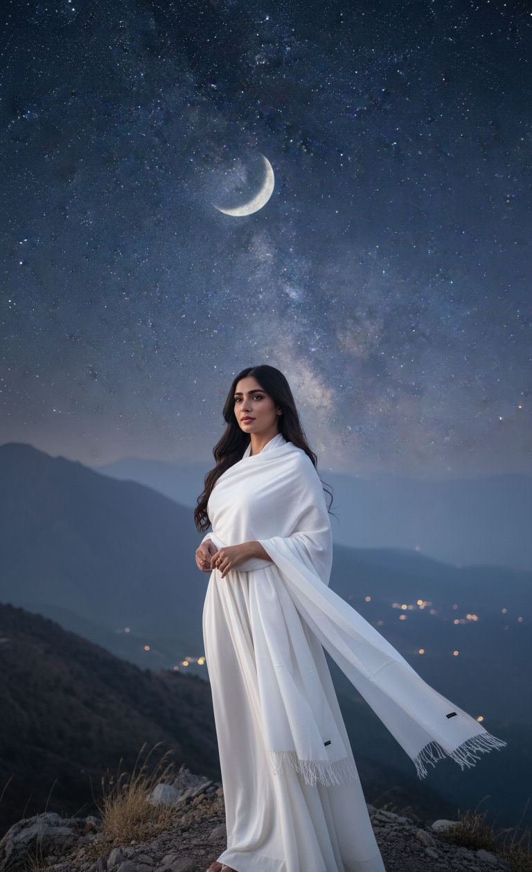 Pure Ivory White Pashmina Wool Shawl | Hand-Woven Bridal Cashmere Stole in UK | Pakistani Shawls & Stoles