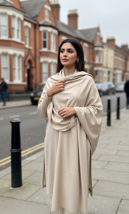 Creamy Light Beige Pure Pashmina Wool Shawl | Elegant Hand-Woven Stole UK | Pakistan Cashmere Wool Shawl/Stole