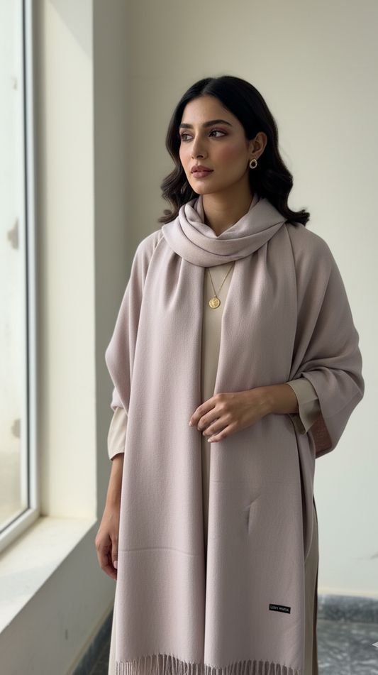 Muted Mauve Taupe Pure Pashmina Wool Shawl | Elegant Evening Wrap in UK | Pakistani Wool Shawl