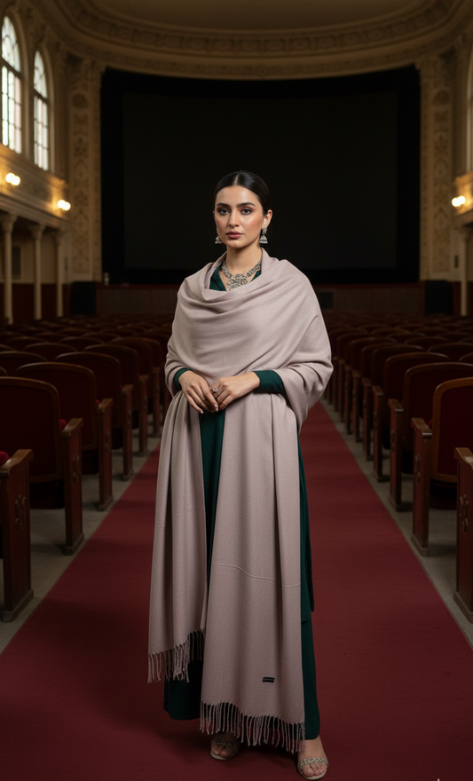 Muted Mauve Taupe Pure Pashmina Wool Shawl | Elegant Evening Wrap in UK | Pakistani Wool Shawl