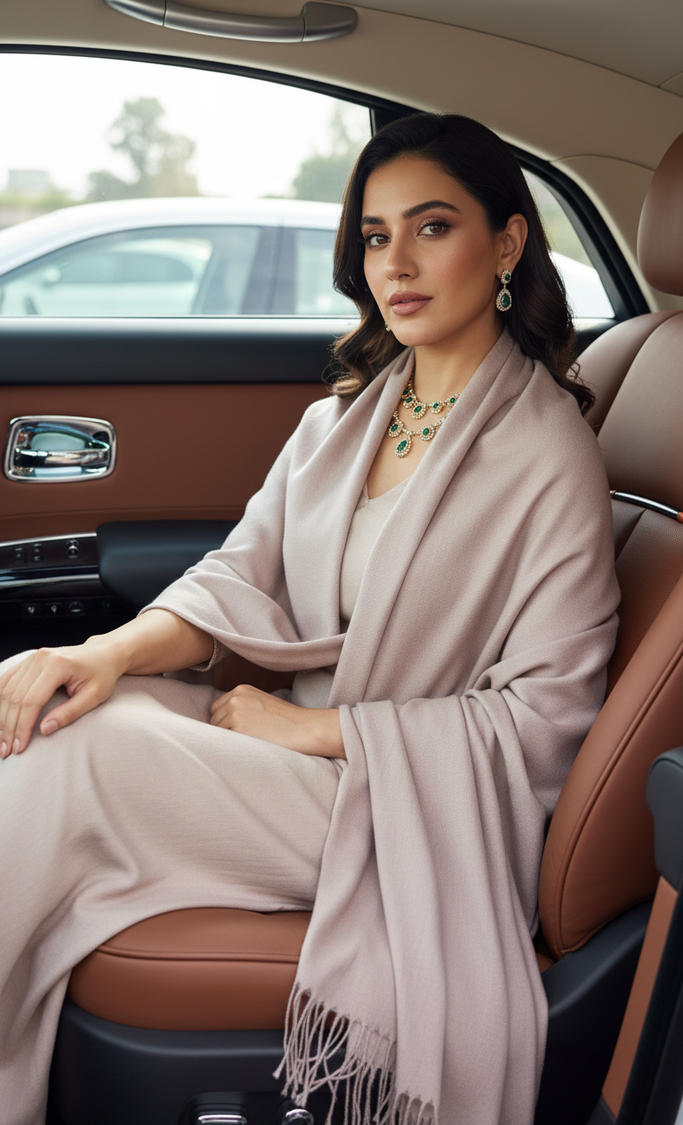 Muted Mauve Taupe Pure Pashmina Wool Shawl | Elegant Evening Wrap in UK | Pakistani Wool Shawl - Ibrahimis