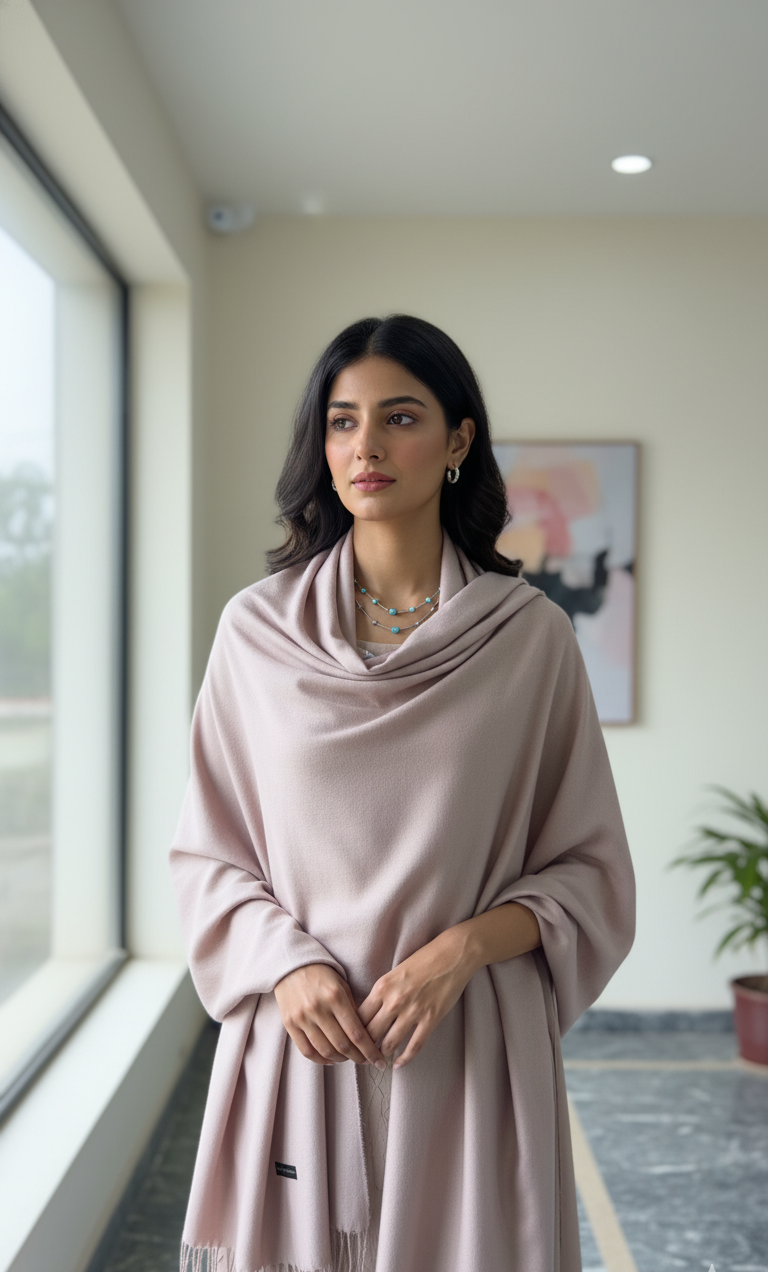 Muted Mauve Taupe Pure Pashmina Wool Shawl | Elegant Evening Wrap in UK | Pakistani Wool Shawl - Ibrahimis