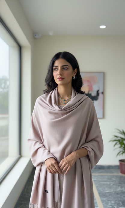 Muted Mauve Taupe Pure Pashmina Wool Shawl | Elegant Evening Wrap in UK | Pakistani Wool Shawl - Ibrahimis