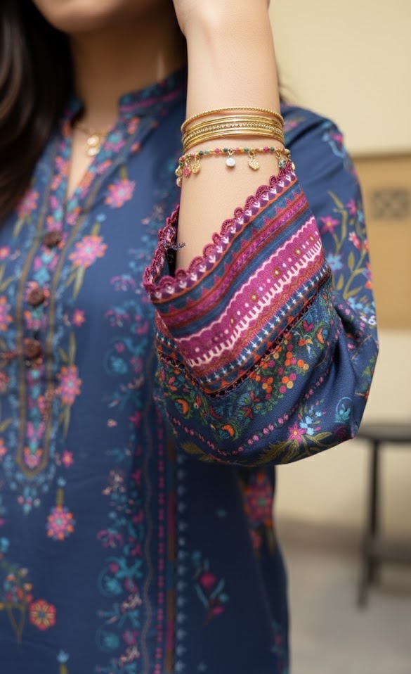 Exquisite Deep Blue Crepe Silk Shalwar Kameez with Dupatta - Printed Floral Suit for Eid, Wedding & Party  in UK | Pakistani Suits - Ibrahimis