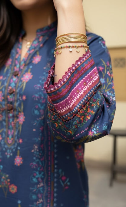 Exquisite Deep Blue Crepe Silk Shalwar Kameez with Dupatta - Printed Floral Suit for Eid, Wedding & Party  in UK | Pakistani Suits - Ibrahimis