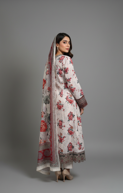 Elegant White Crepe Angrakha Frock with Dupatta - Embroidered Floral Suit for Wedding, Eid & Formal Party in UK | Pakistani Suits - Ibrahimis