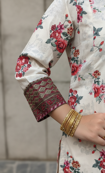 Elegant White Crepe Angrakha Frock with Dupatta - Embroidered Floral Suit for Wedding, Eid & Formal Party in UK | Pakistani Suits - Ibrahimis