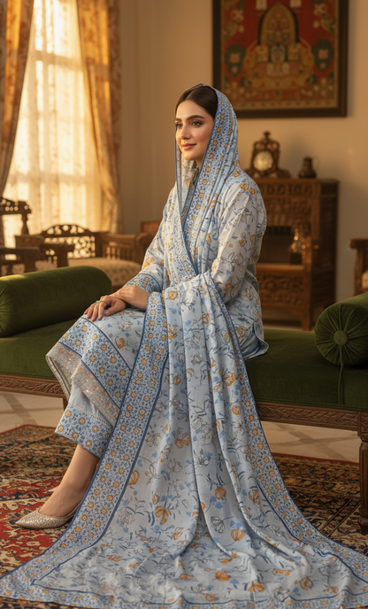 Luxury Pakistani Crepe Silk Shalwar Kameez with Dupatta - Embroidered Floral Suit for Eid, Wedding & Party in UK | Pakistani Suits
